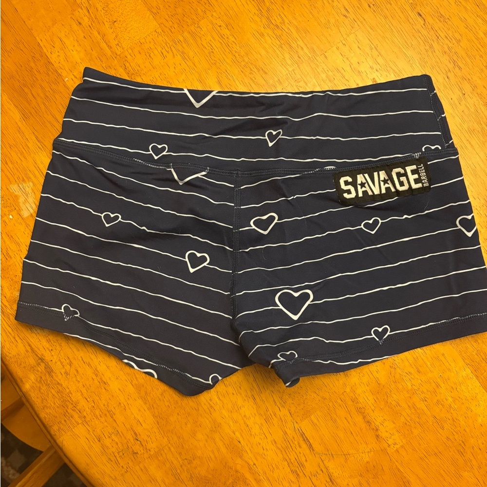 Savage Barbell - Navy Heart Print Shorts